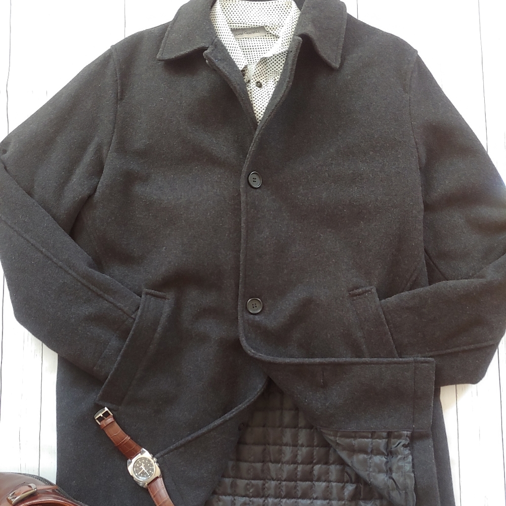 Perry Ellis Large Men Wool Pea Coat, Outerwear